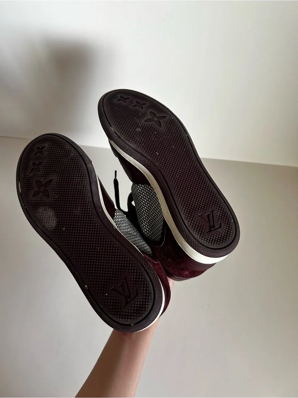 Louis Vuitton Burgundy and White High-Top Sneakers